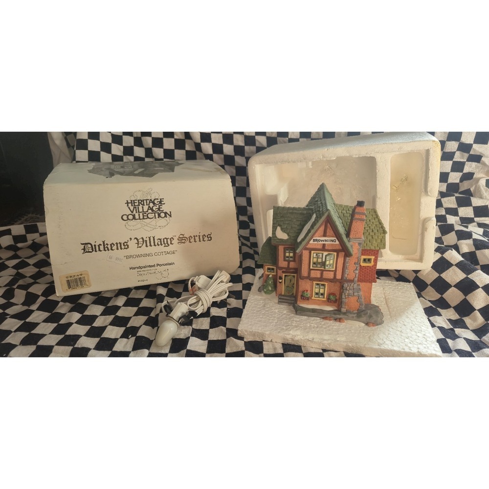 Dept 56 Dickens Village Browning Cottage‎ 1992 Lighted Tested w/ Box